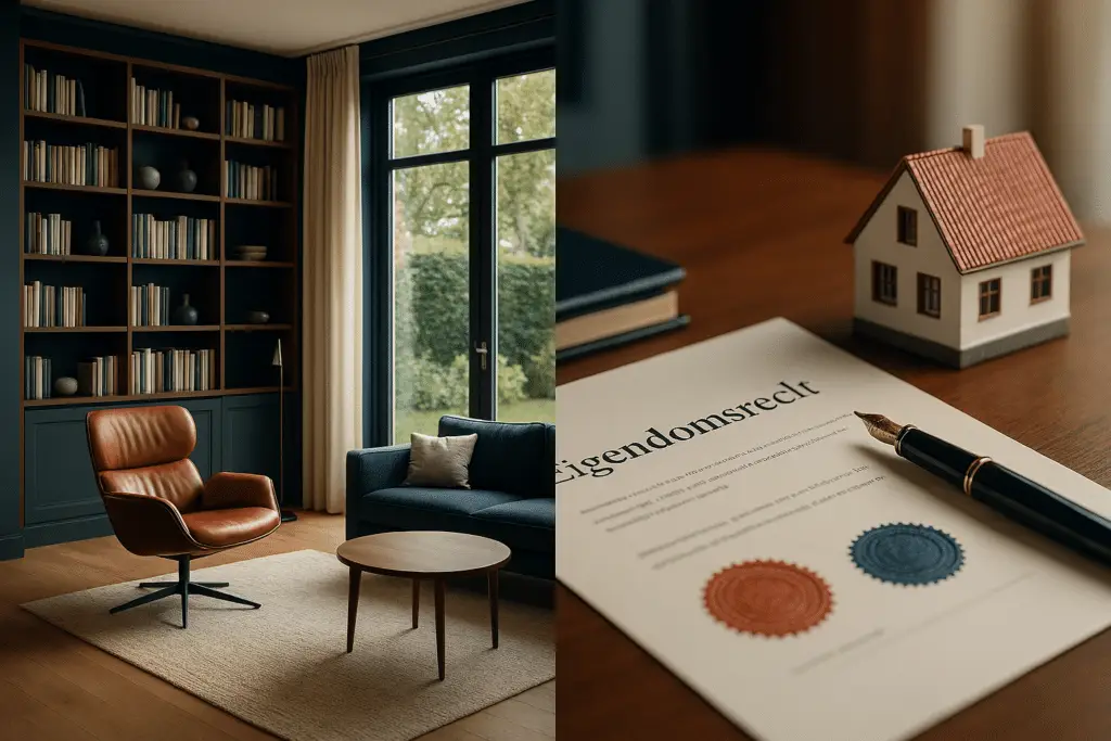 Moderne woonkamer met eigendomsdocumenten