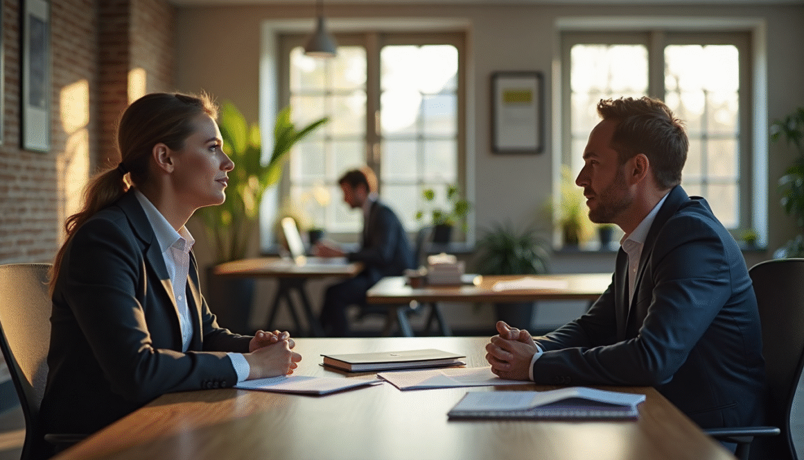 HR-manager en werknemer bespreken arbeidscontract en ontslagrecht