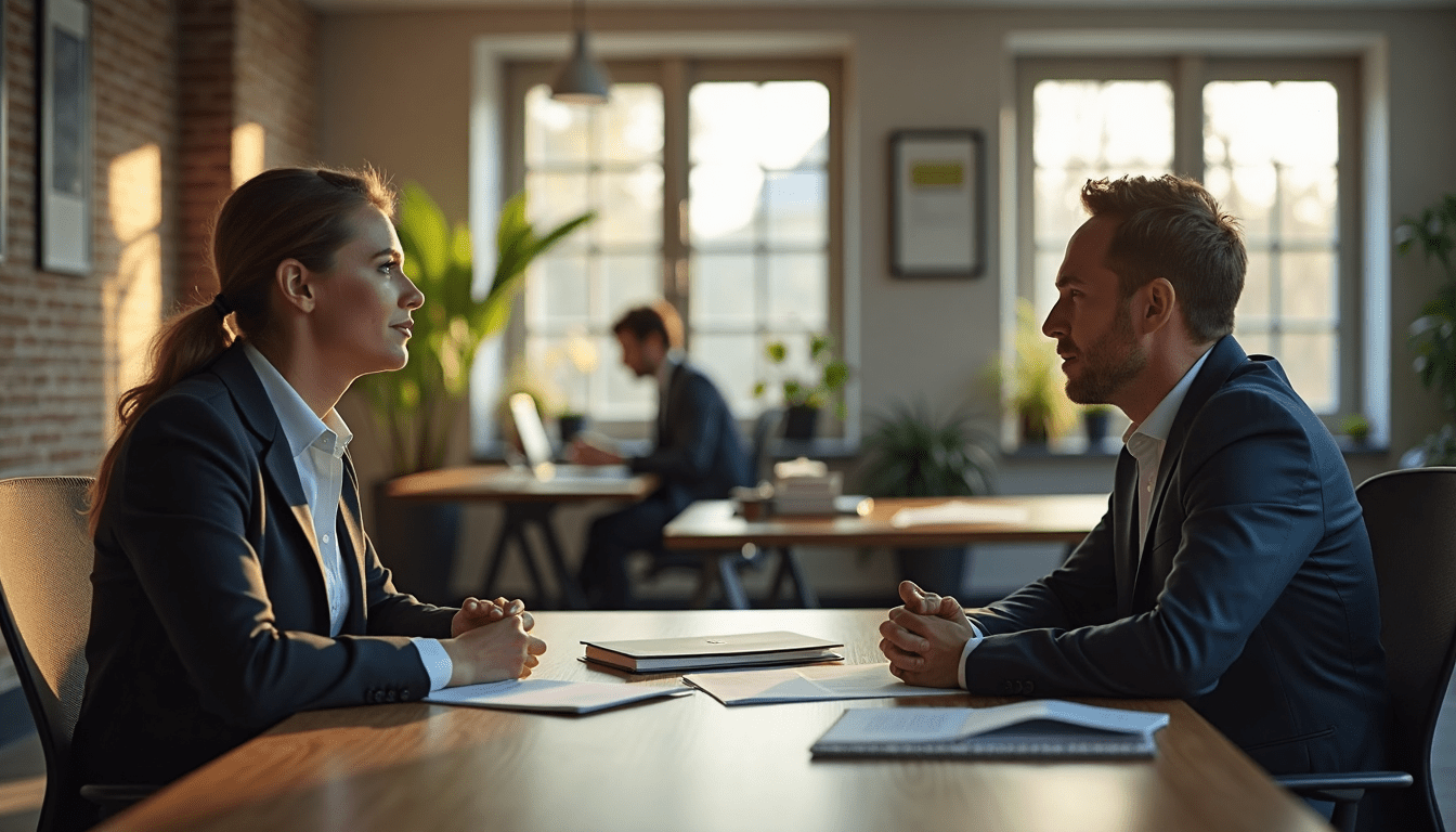 HR-manager en werknemer bespreken arbeidscontract en ontslagrecht