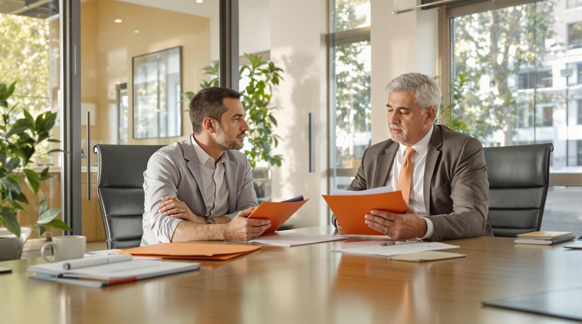 HR-manager en werknemer in serieuze bespreking over contract beëindiging