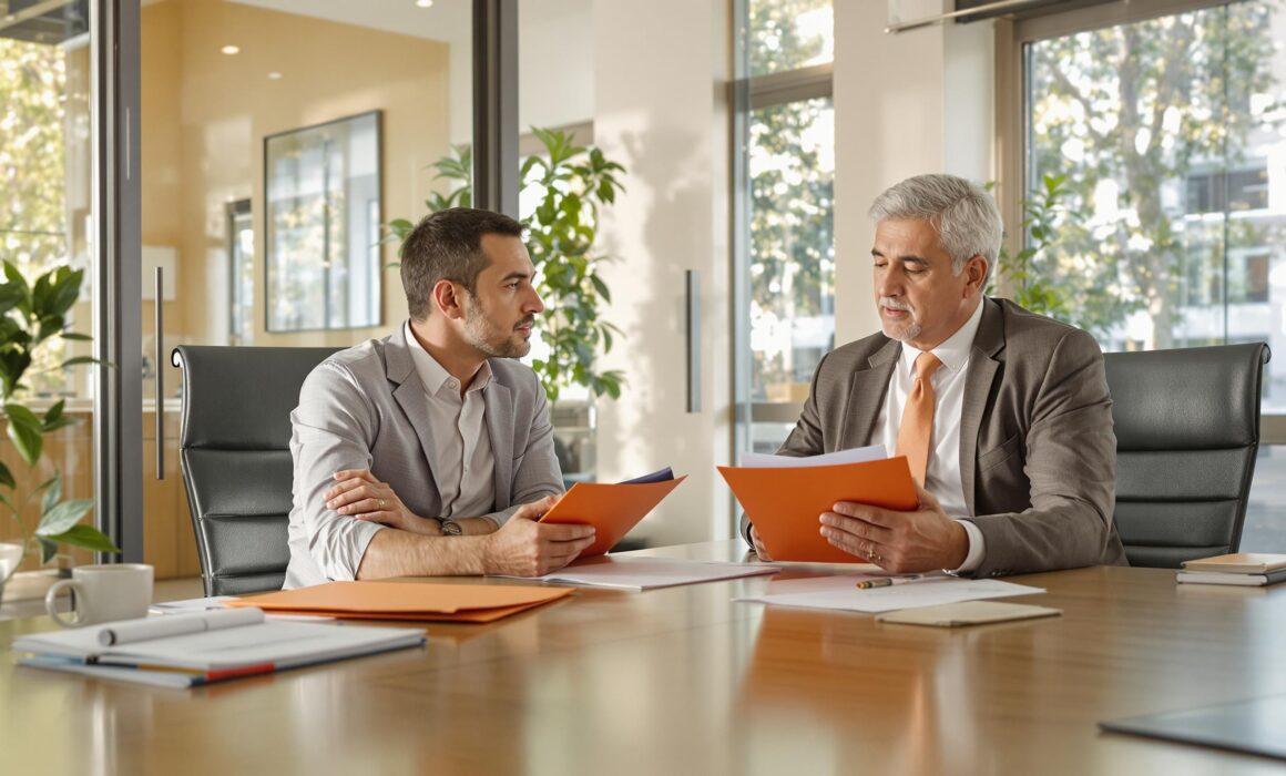 HR-manager en werknemer in serieuze bespreking over contract beëindiging
