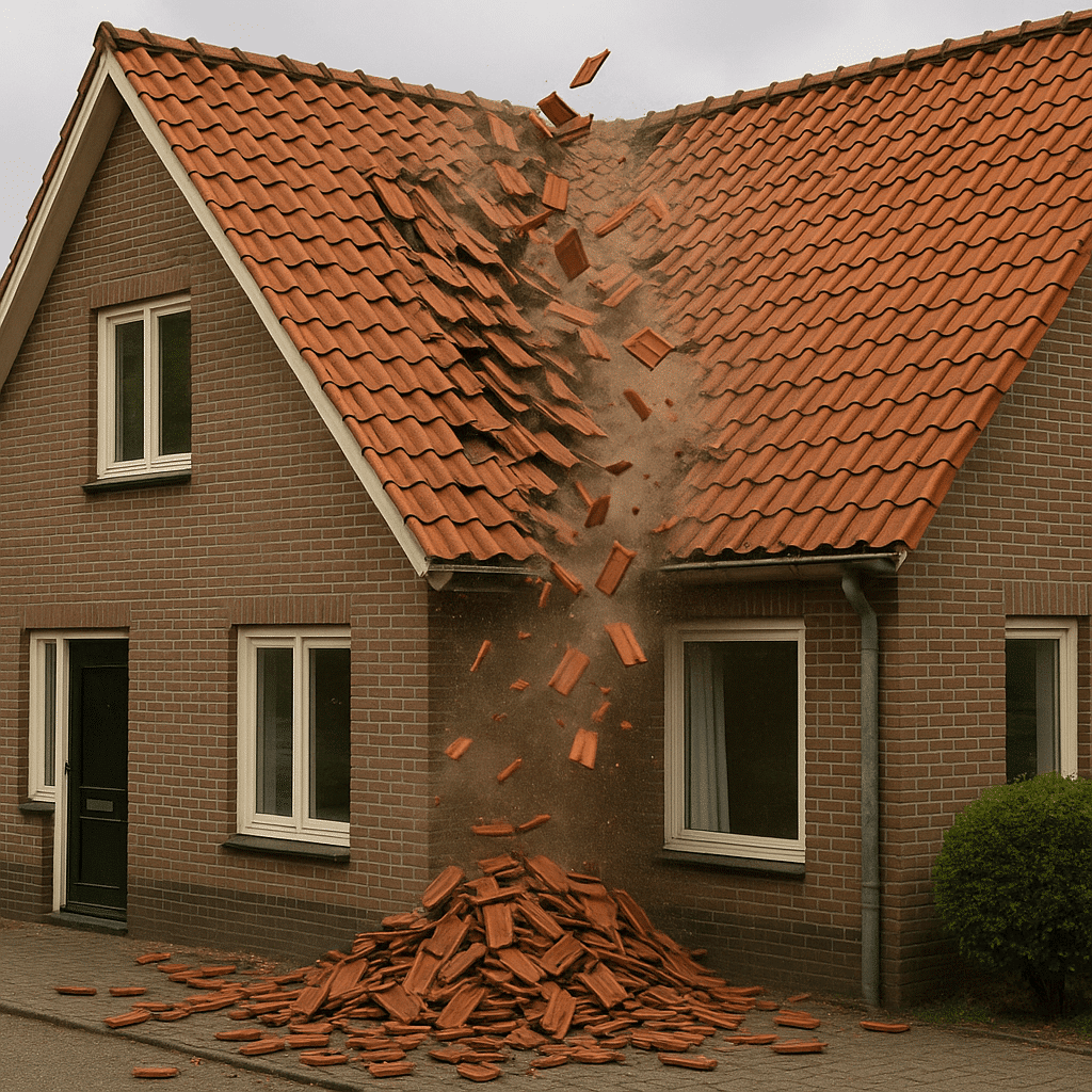 Huis met vallende dakpannen