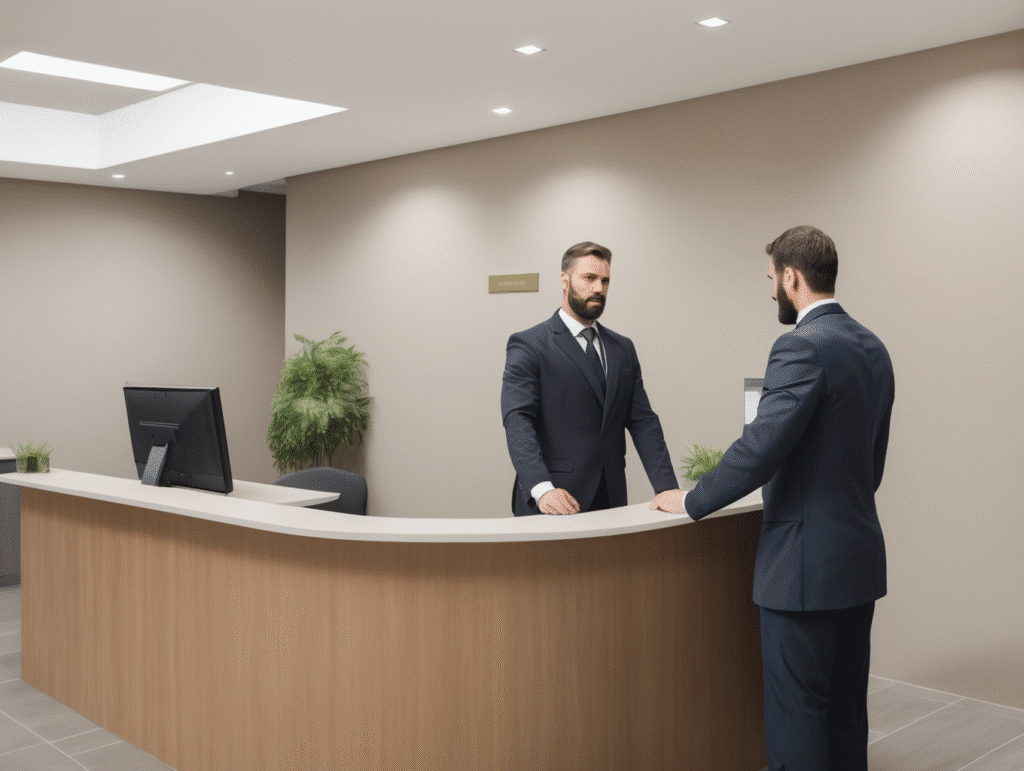 Professionele receptie met zakenlieden.