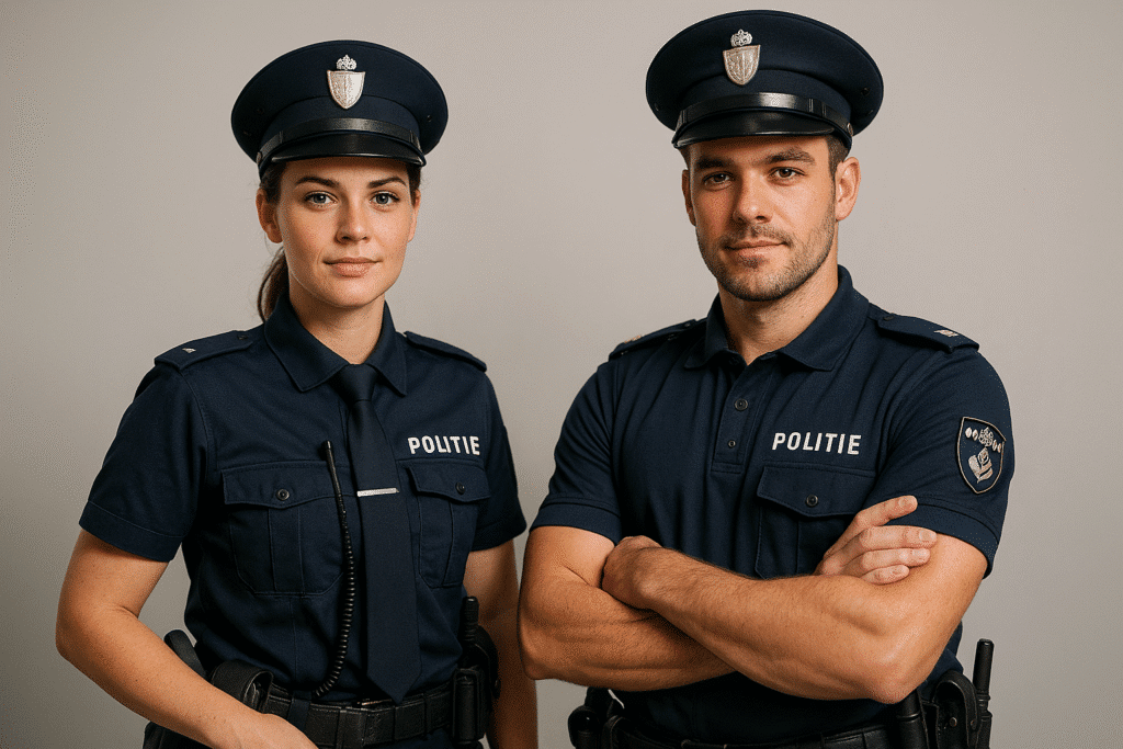 Twee politieagenten in uniform.