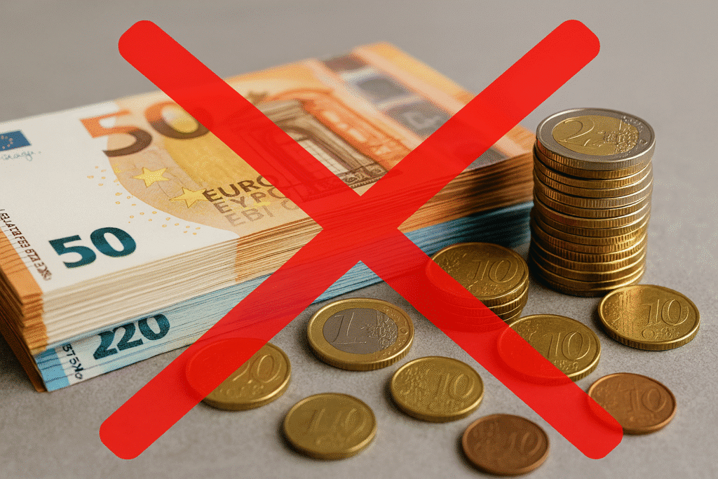 Biljetten en munten in verschillende waarden.