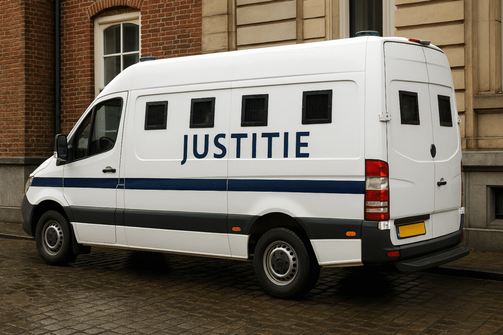 Witte justitie bus geparkeerd