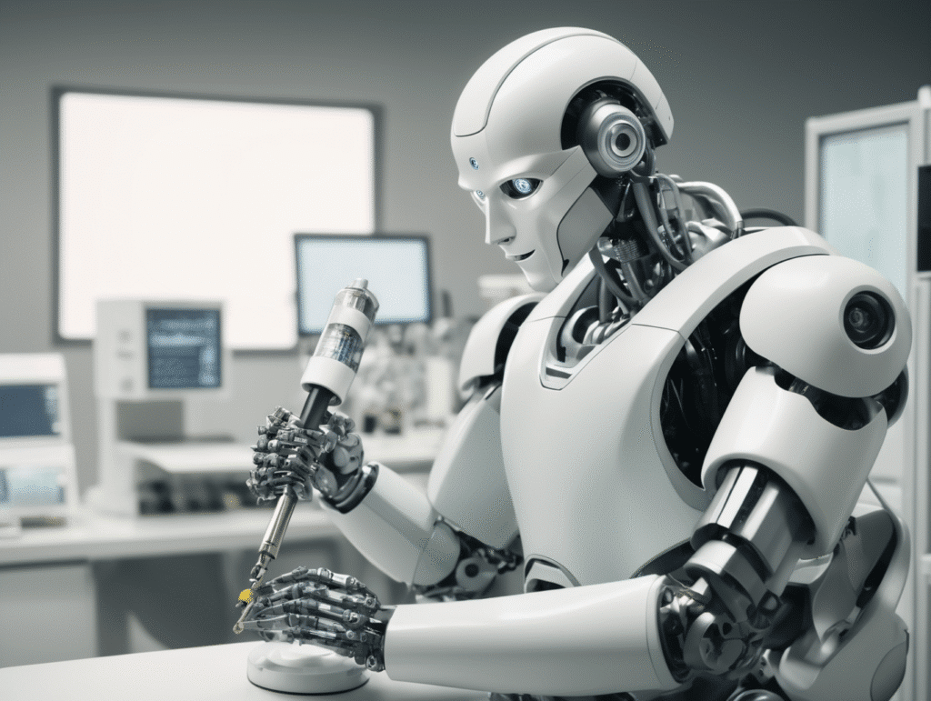 Robot met spuit in laboratorium