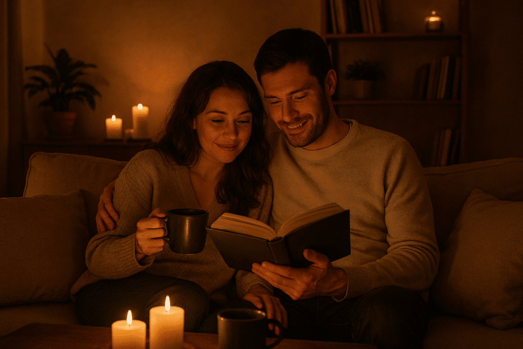Samen lezen bij kaarslicht.