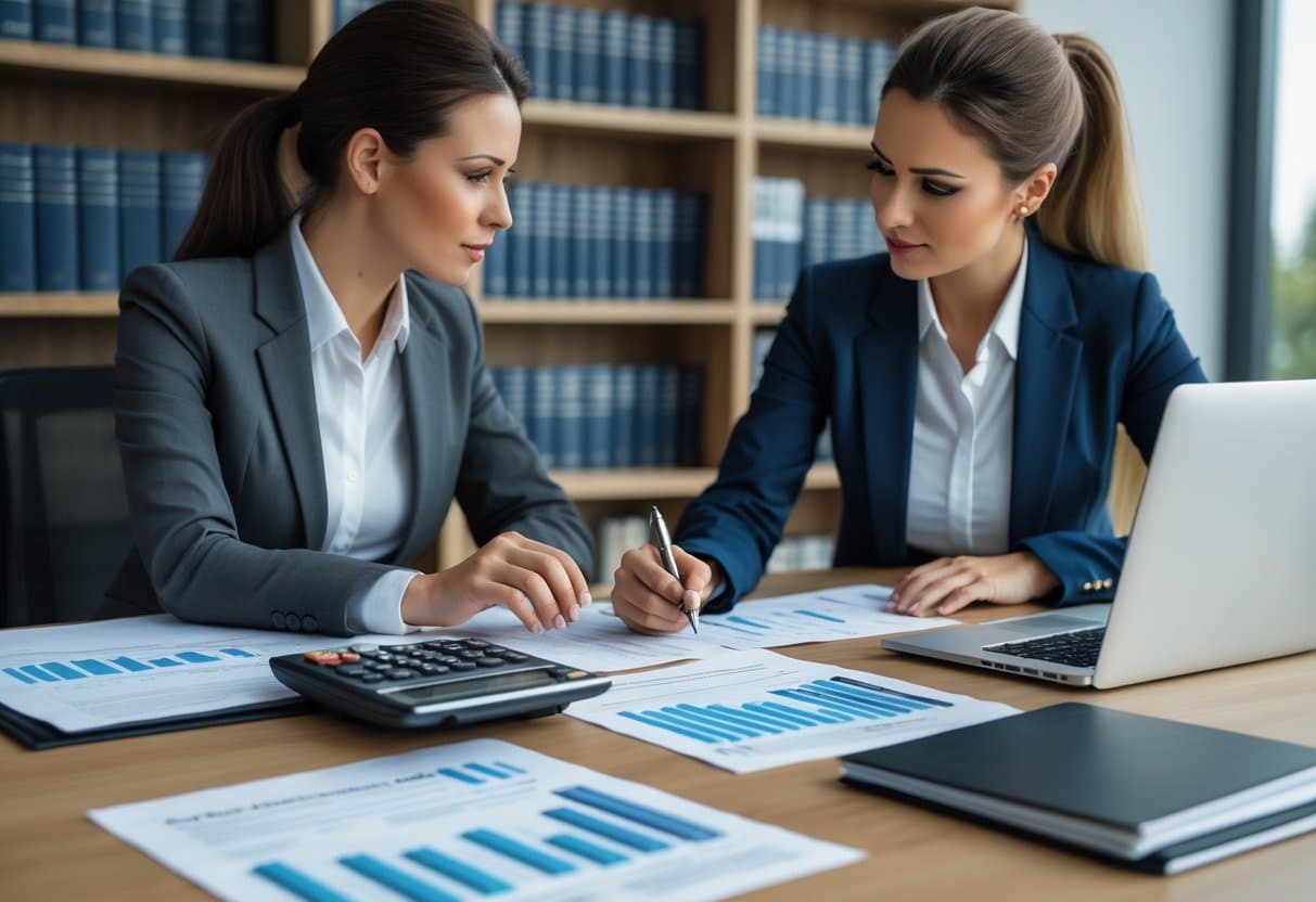 Verpanding van vorderingen: complete gids 3 Twee zakelijke professionals bespreken financiële documenten in een moderne kantooromgeving.
