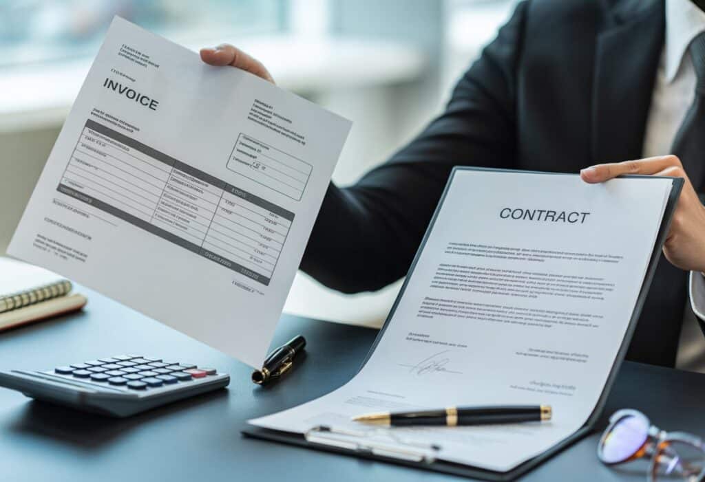 Factuur en contract in handen