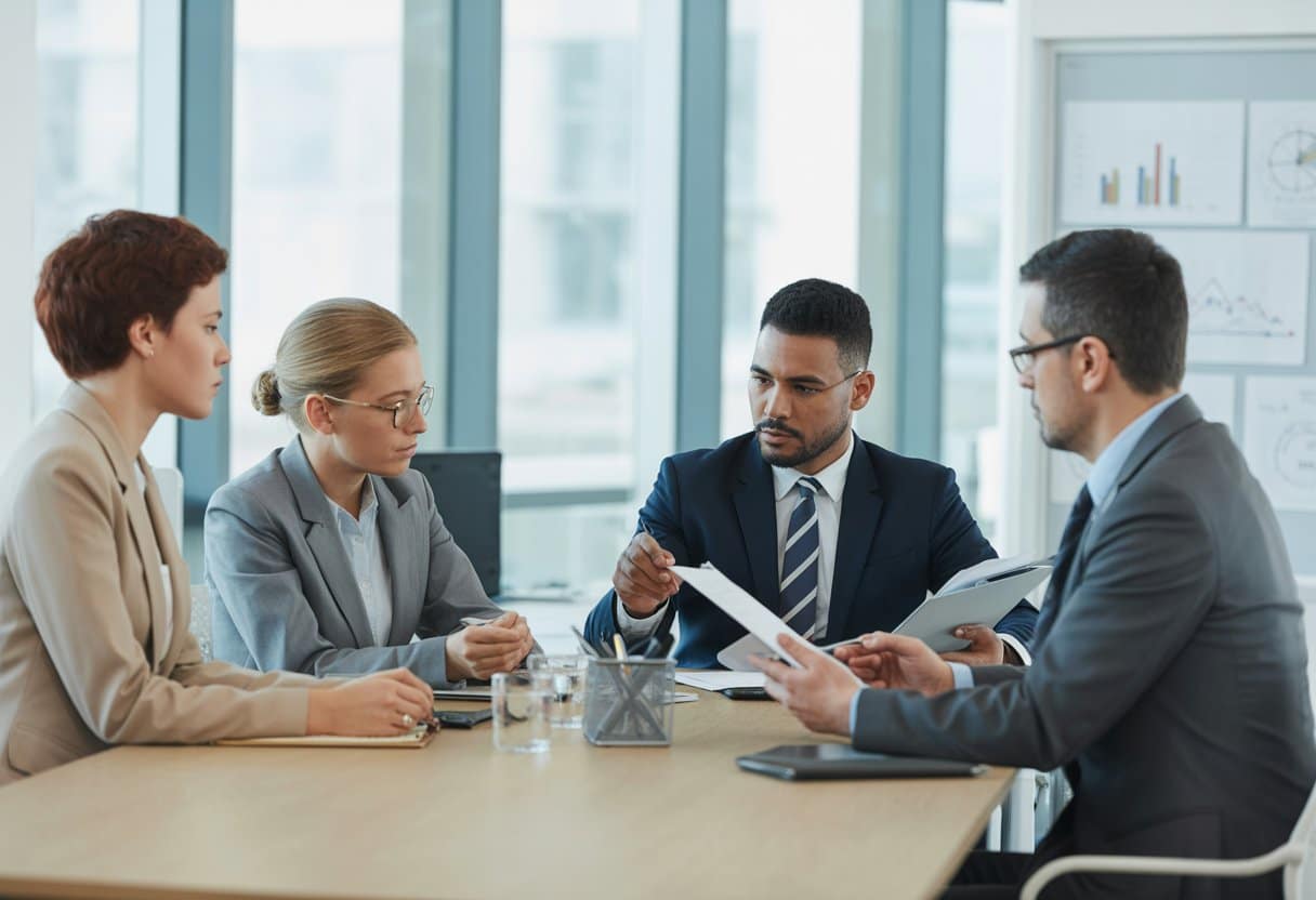 Instemmingsrecht van de OR: wanneer mag de werkgever niet zomaar beslissen? 1 Een groep mensen in een vergaderruimte voert een serieus gesprek tijdens een zakelijke bijeenkomst.