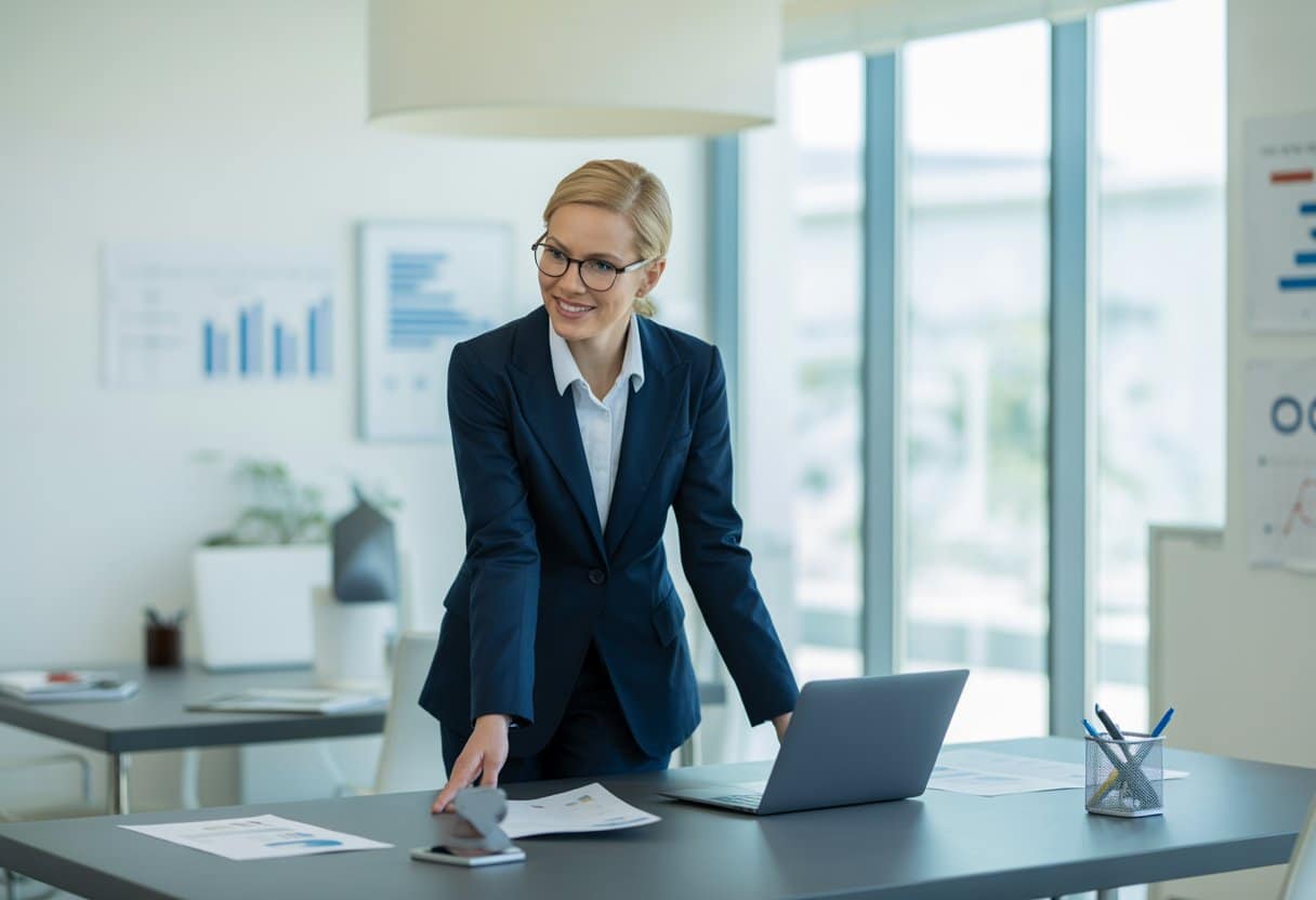 Hoe een onderneming erkend referent kan worden: Stappen, eisen en voordelen 1 Een zakelijk persoon in een moderne kantooromgeving, bezig met een professionele bespreking of presentatie.
