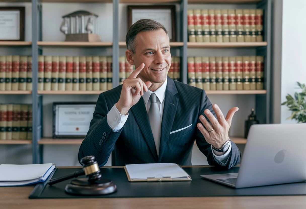 Wanneer is procederen zinvol? Tips van een ervaren procesadvocaat 1 Een ervaren advocaat zit aan een bureau in een kantoor en legt iets uit terwijl hij met zijn hand gebaart.