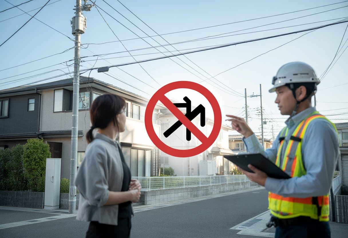 Netcongestie: mag een netbeheerder je aansluiting weigeren? Uitleg en juridisch kader 1 Een technisch medewerker spreekt met een huiseigenaar bij een elektriciteitskast in een woonwijk met zichtbare elektriciteitslijnen.