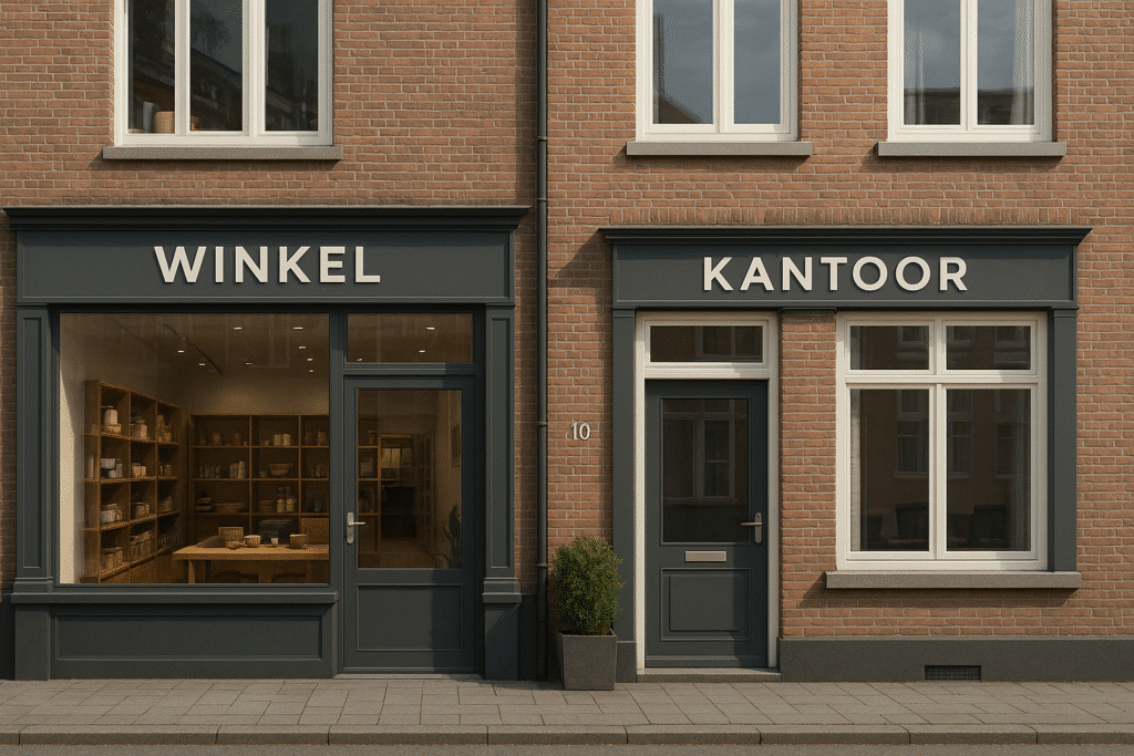 Winkel en kantoor naast elkaar.
