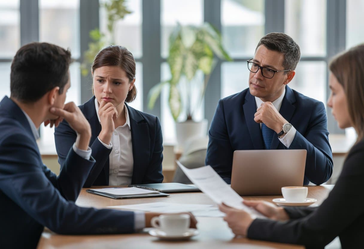 Een gesprek tussen een werknemer en een werkgever in een kantoor over psychische gezondheid op het werk.