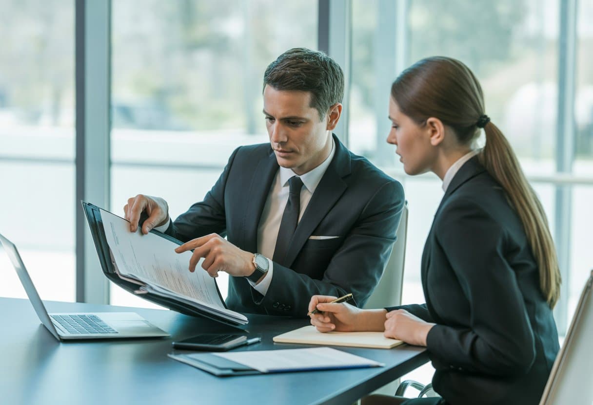 Ontslag wegens disfunctioneren: hoe bouwt u een goed dossier op? 1 Twee professionals zitten aan een vergadertafel in een kantoor, ze bespreken documenten en nemen aantekeningen.