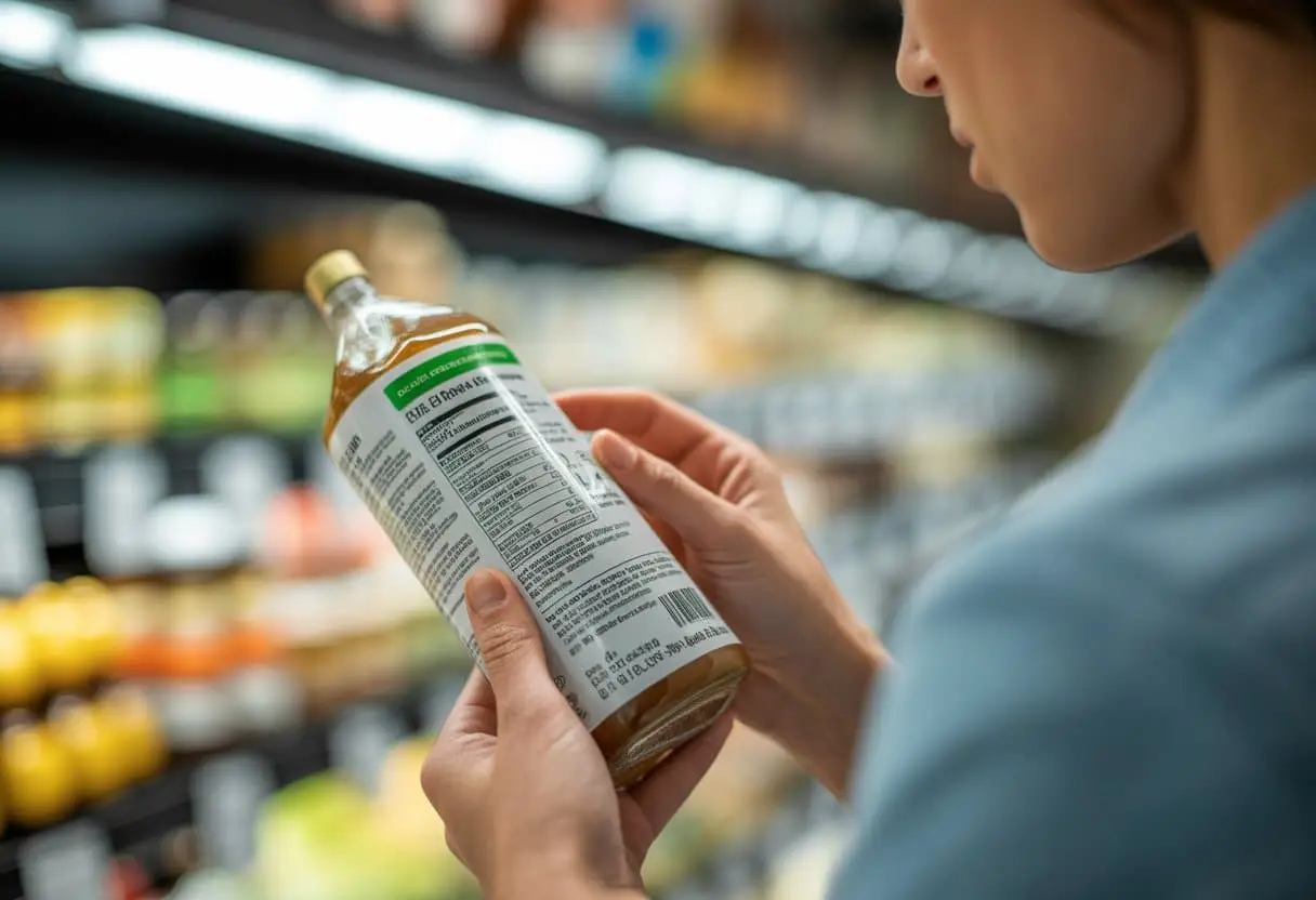 Etikettering van levensmiddelen: waar gaat het juridisch vaak mis? 3 Iemand bekijkt aandachtig het etiket van een voedingsproduct in een keuken of supermarkt.