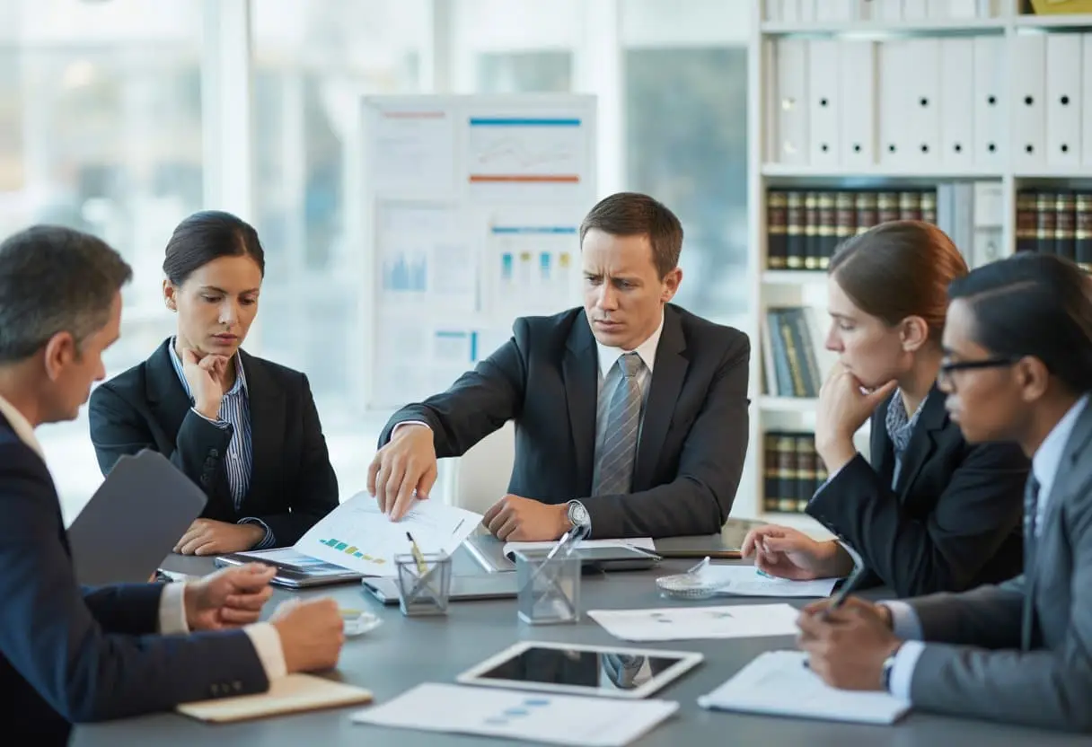 Gebrekkige instructies en waarschuwingen: waar ligt de grens? Inzicht en advies 1 Een groep professionals zit rond een vergadertafel en bespreekt documenten in een moderne kantoorruimte.