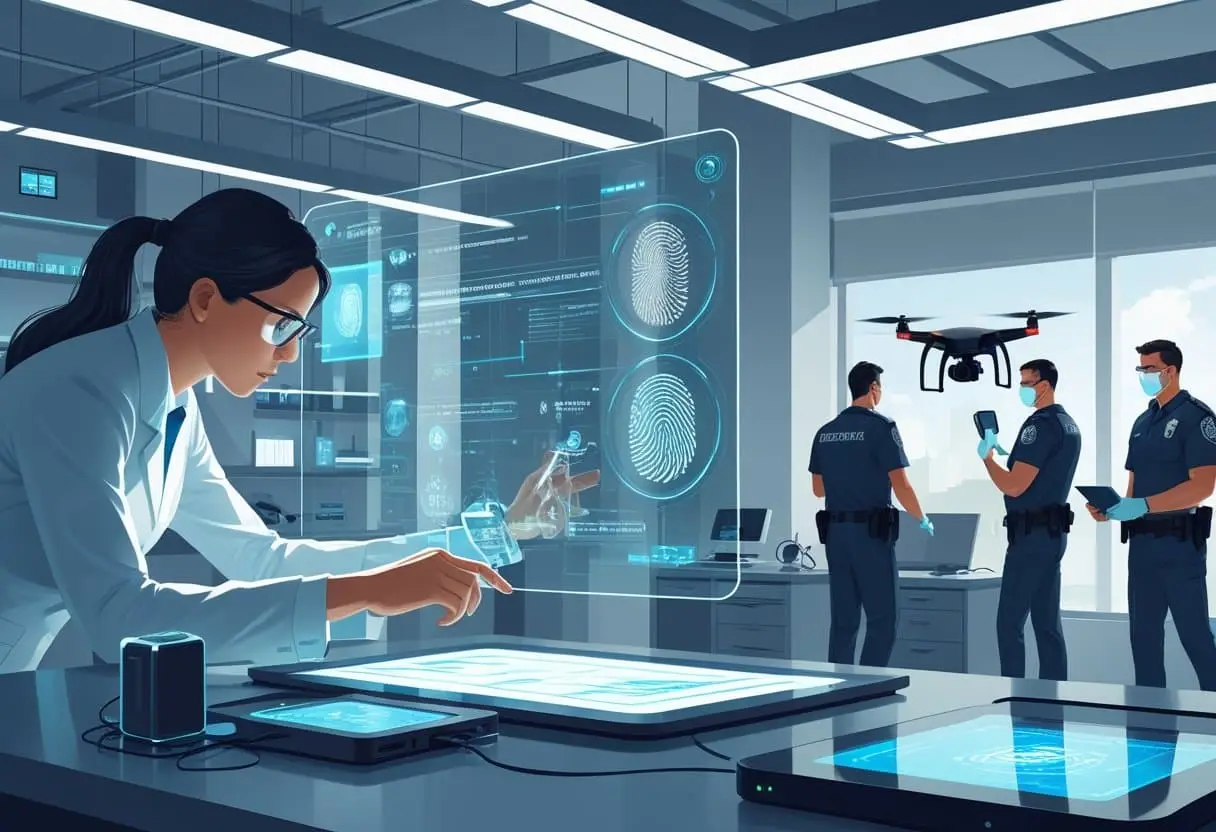 Een forensisch laboratorium waar experts nieuwe technologieën gebruiken om bewijsmateriaal in strafzaken te verzamelen en analyseren.