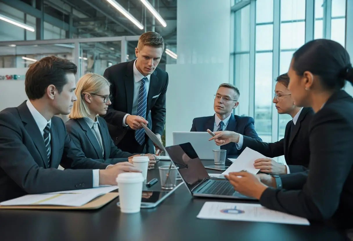 Stemovereenkomsten buiten de statuten om: toegestaan of risicovol? 1 Een groep zakelijke professionals in een vergaderruimte die een serieus gesprek voert rondom een tafel met documenten en laptops.