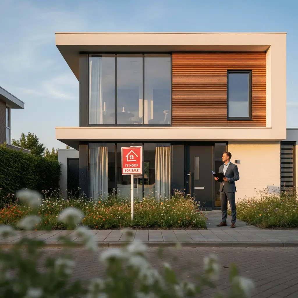 Moderne woning met te koop bord
