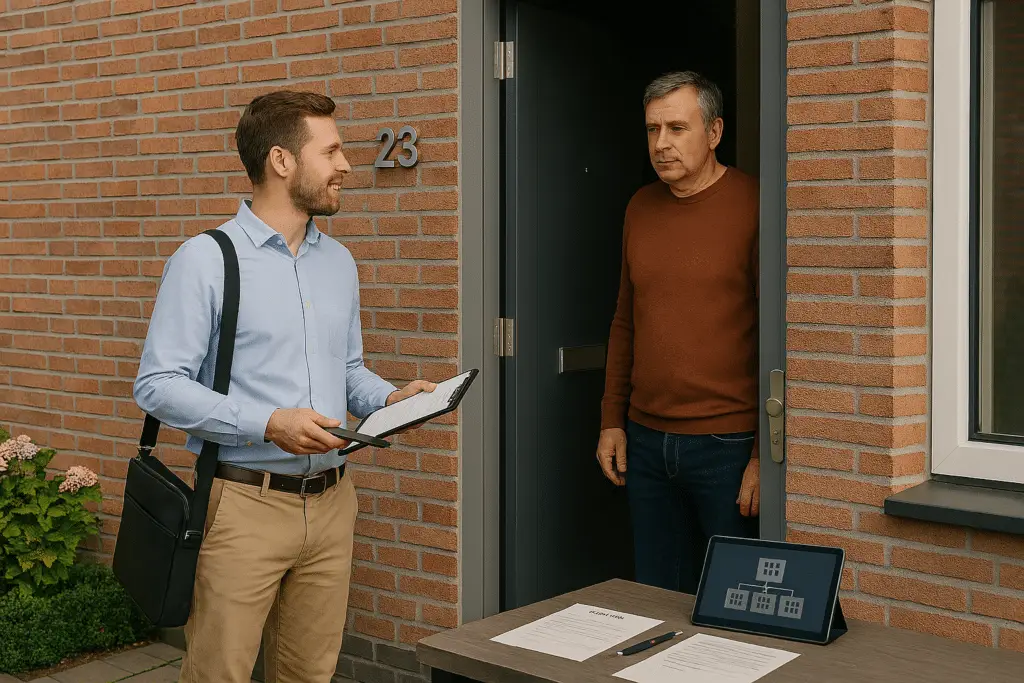 Twee mannen bij de voordeur.