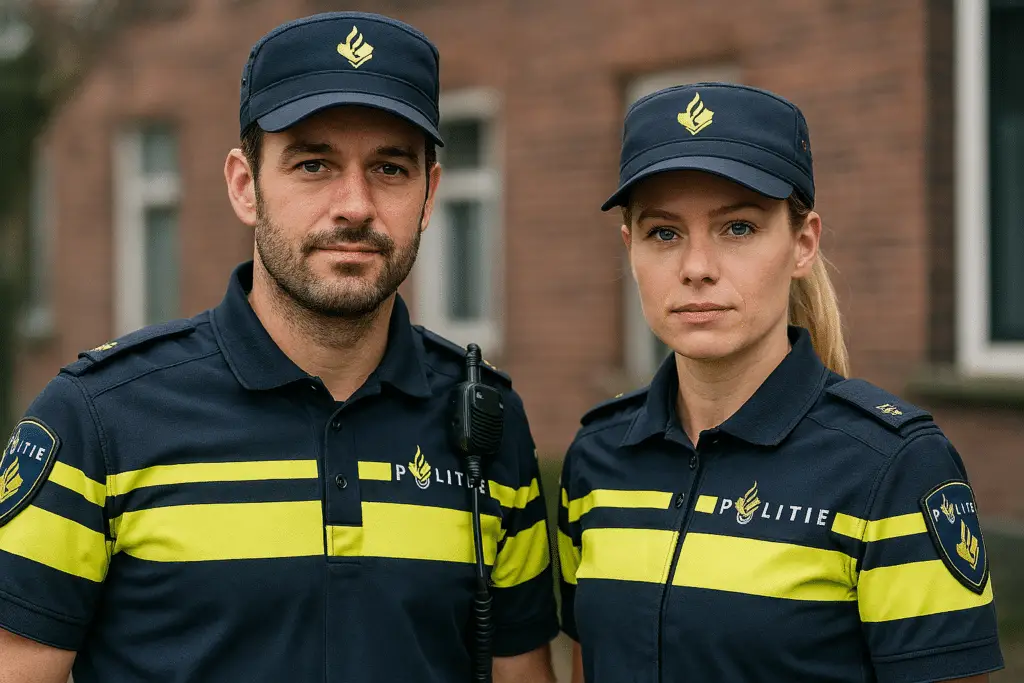 Twee politieagenten in uniform.