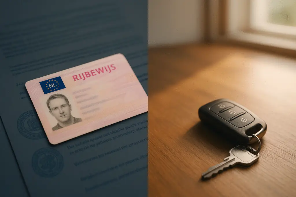 Rijbewijs en autosleutels op tafel