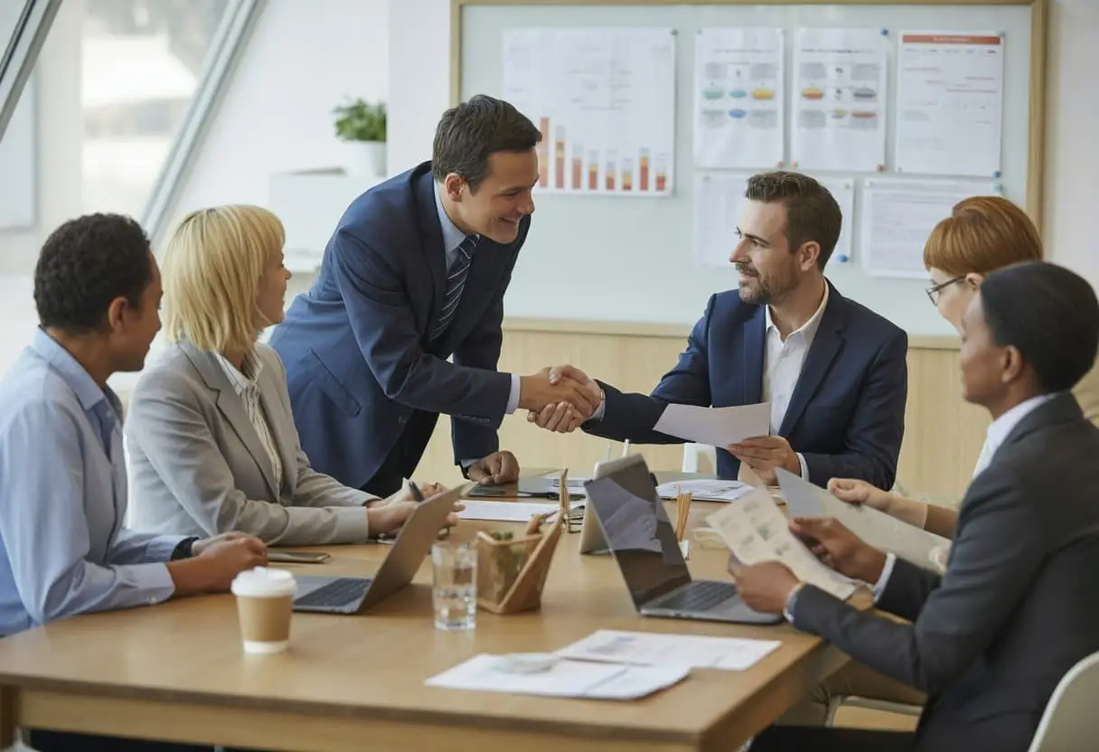 Wat te doen bij een geschil met TenneT of Enexis? Stappen & Rechten 1 Een zakelijke vergadering waarbij mensen rustig een geschil bespreken en samenwerken aan een oplossing.