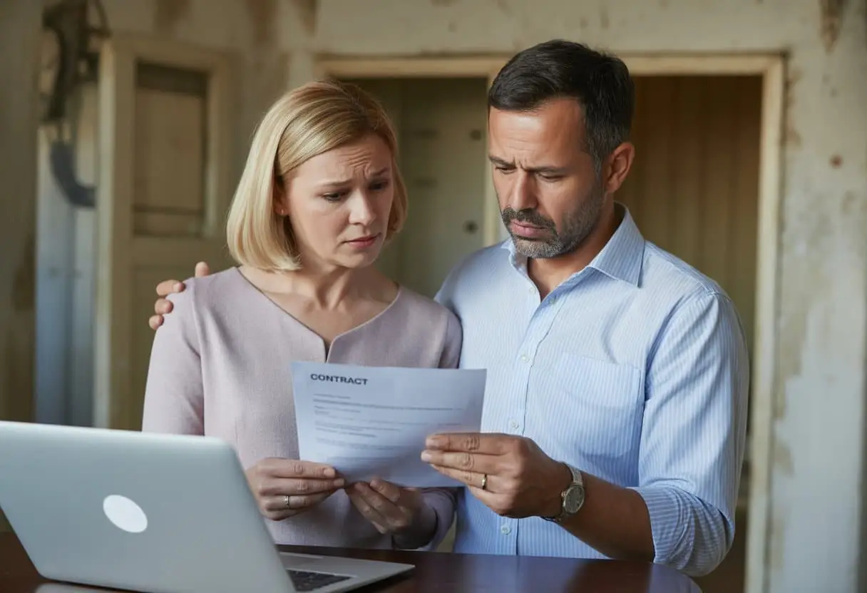 Wanneer is sprake van woonfraude? Alles over signalen, soorten en gevolgen 3 Een bezorgd stel bekijkt samen een huurcontract in een bescheiden appartement.