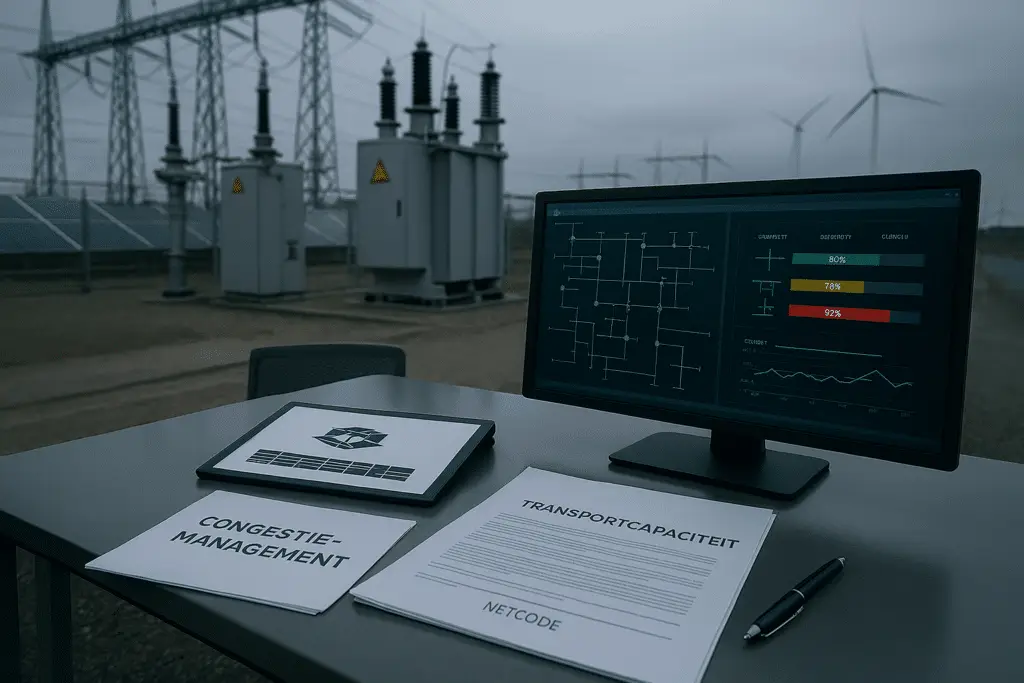 Elektriciteitsnetwerk hoogspanningsstation met congestiemanagement monitoring en transportcapaciteit controle