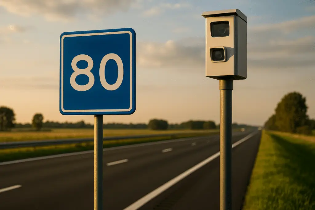 Nederlandse flitspaal met snelheidsbord op snelweg - snelheidsovertreding boete en bezwaar
