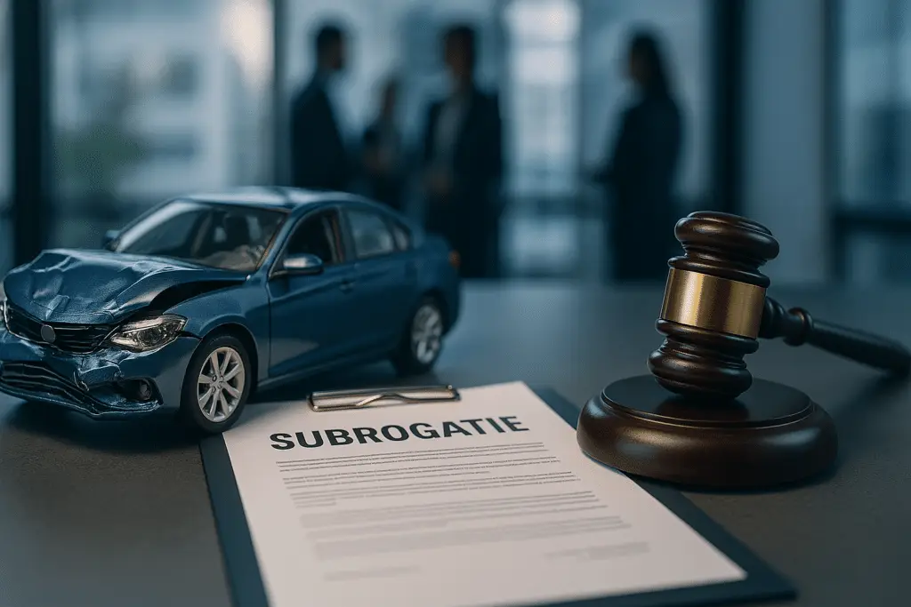 Auto, juridische documenten en hamer