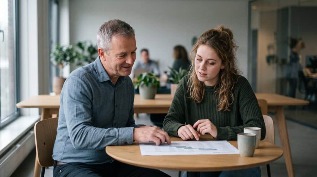 Werkgever en werknemer bespreken het plan van aanpak voor de re-integratie