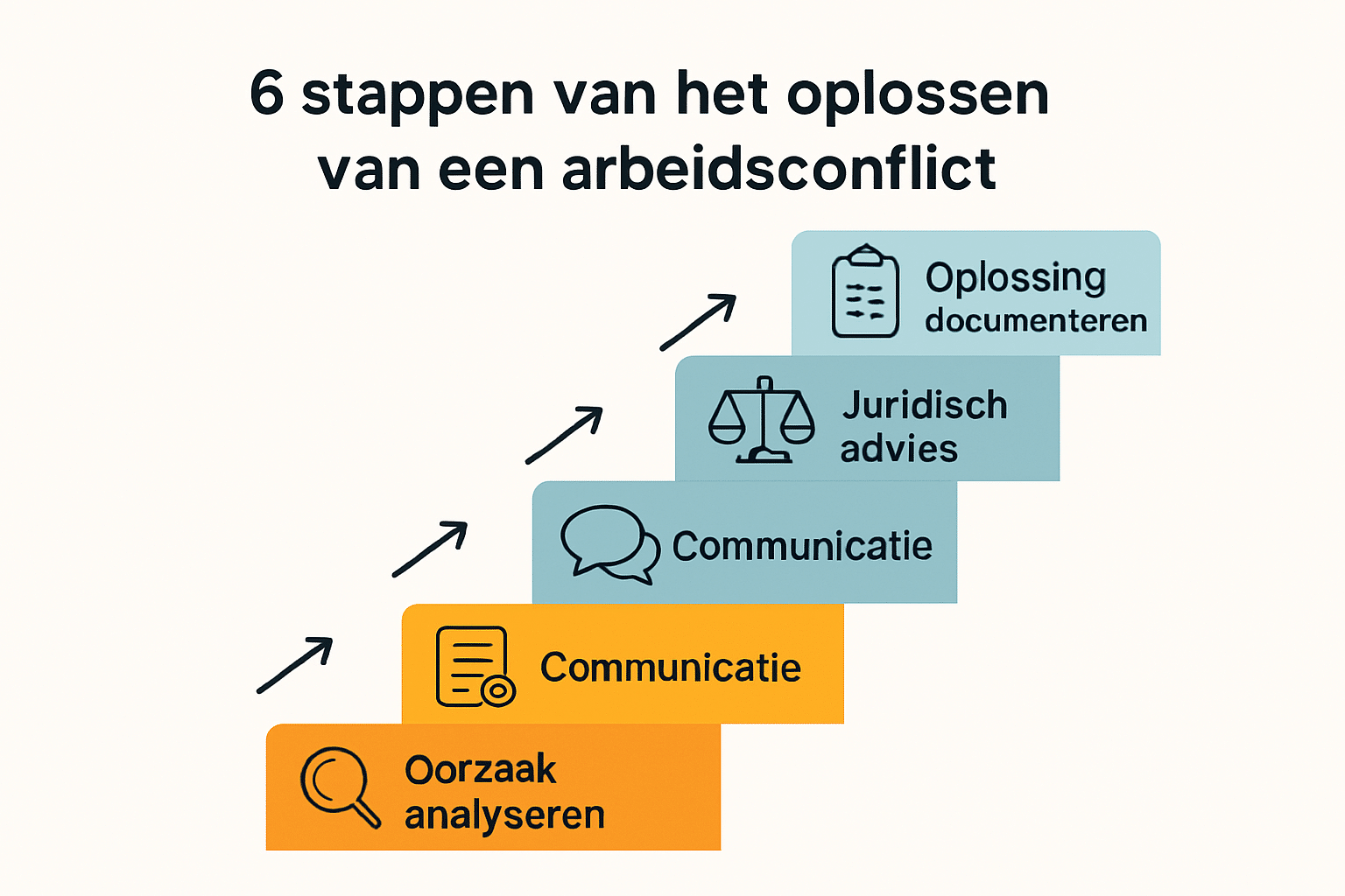 Infographic met 6 stappen arbeidsconflict oplossen