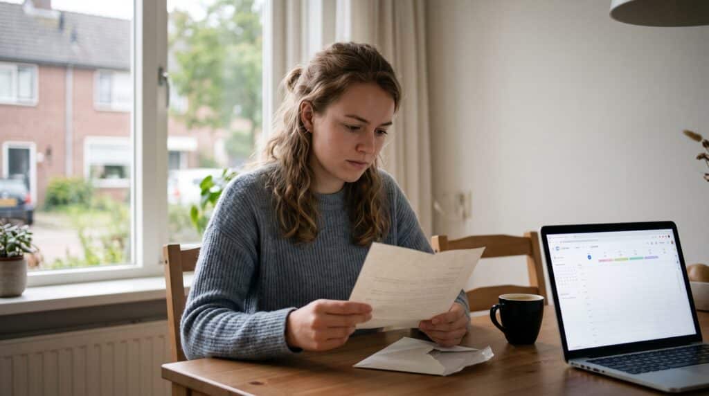 Werkneemster leest de brief waarin staat dat haar tijdelijke contract niet wordt verlengd