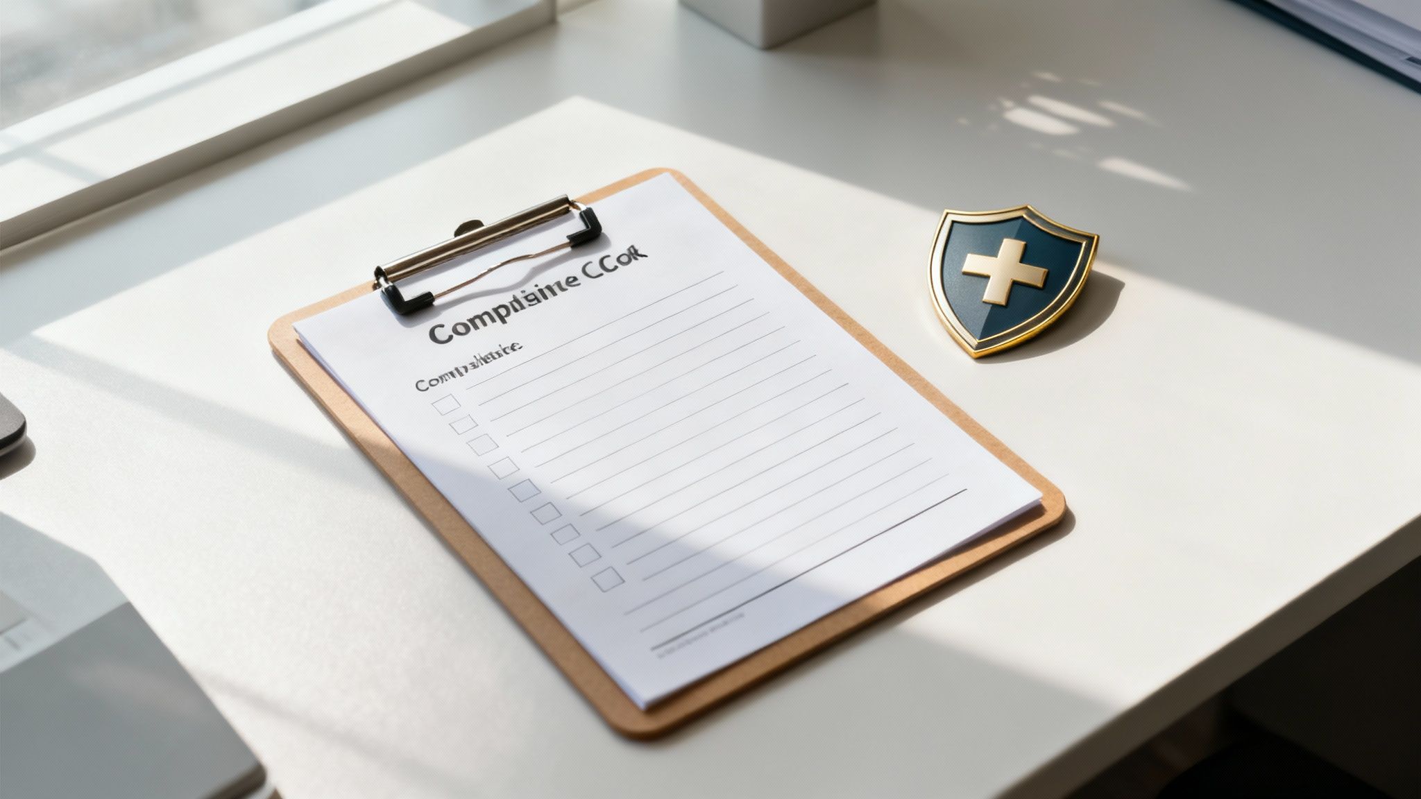 Twee professionals die over een laptop gebogen zitten en documenten analyseren voor compliance.