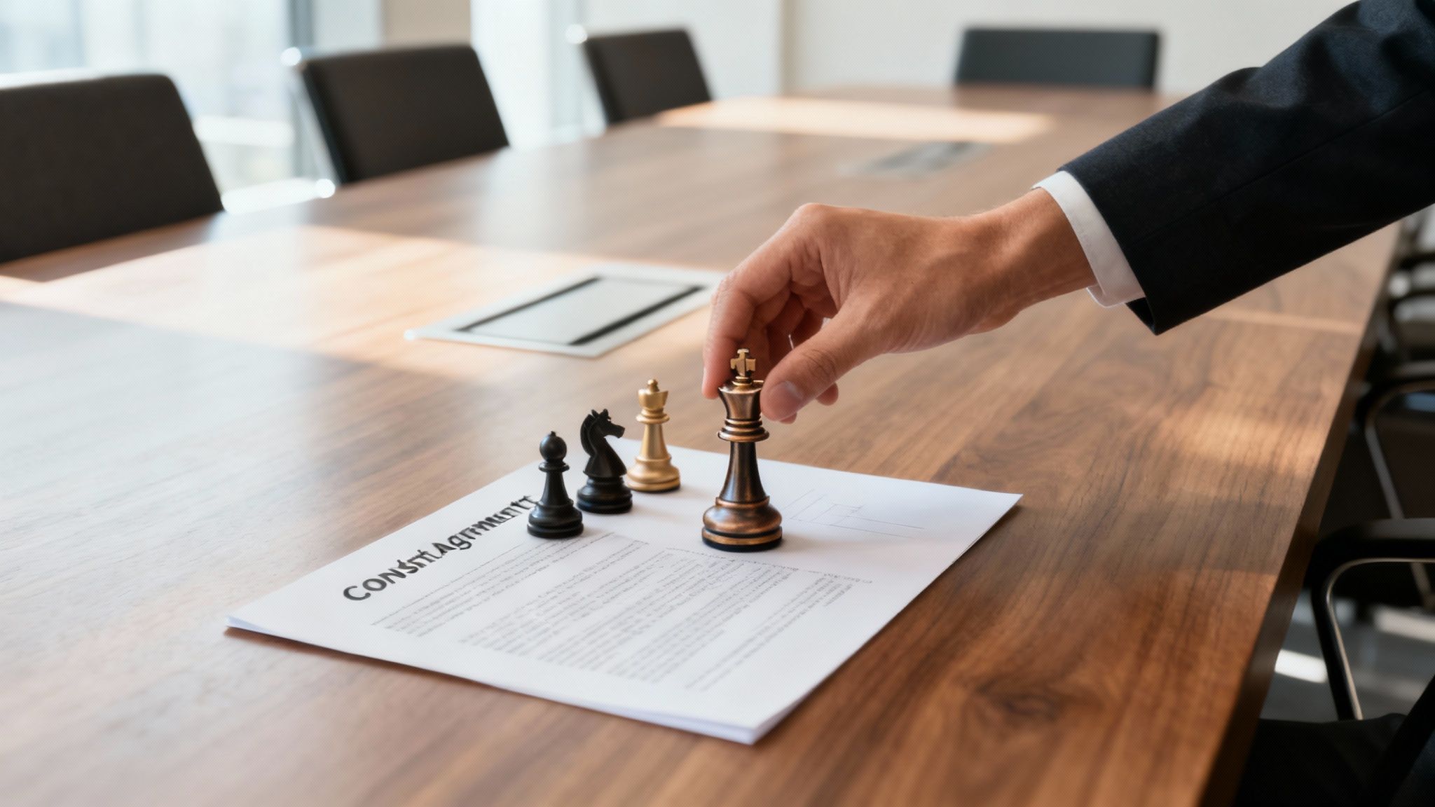 Een groep diverse professionals die een strategische discussie voeren rond een tafel met grafieken