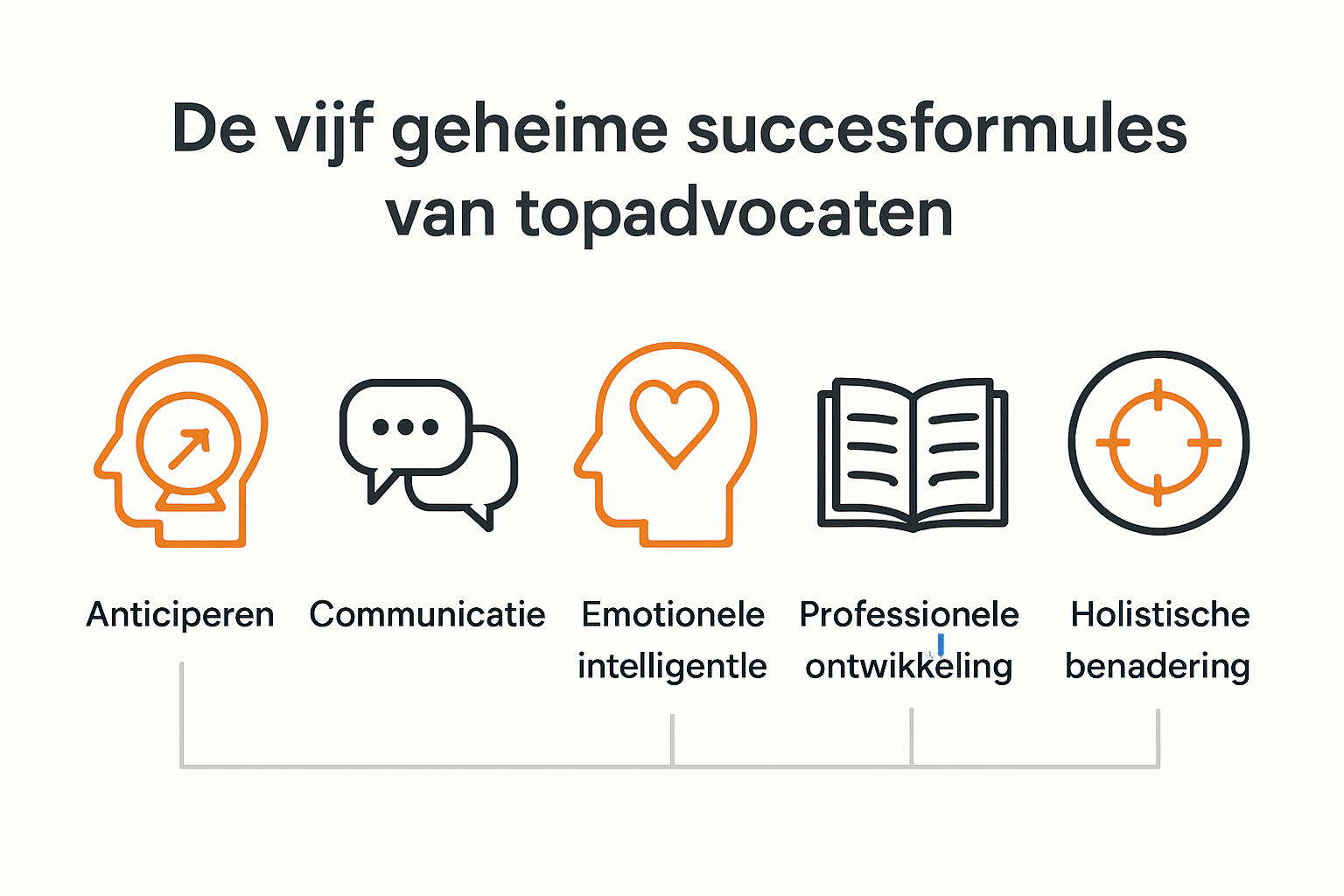 Infographic met vijf advocatenstrategieën in schema