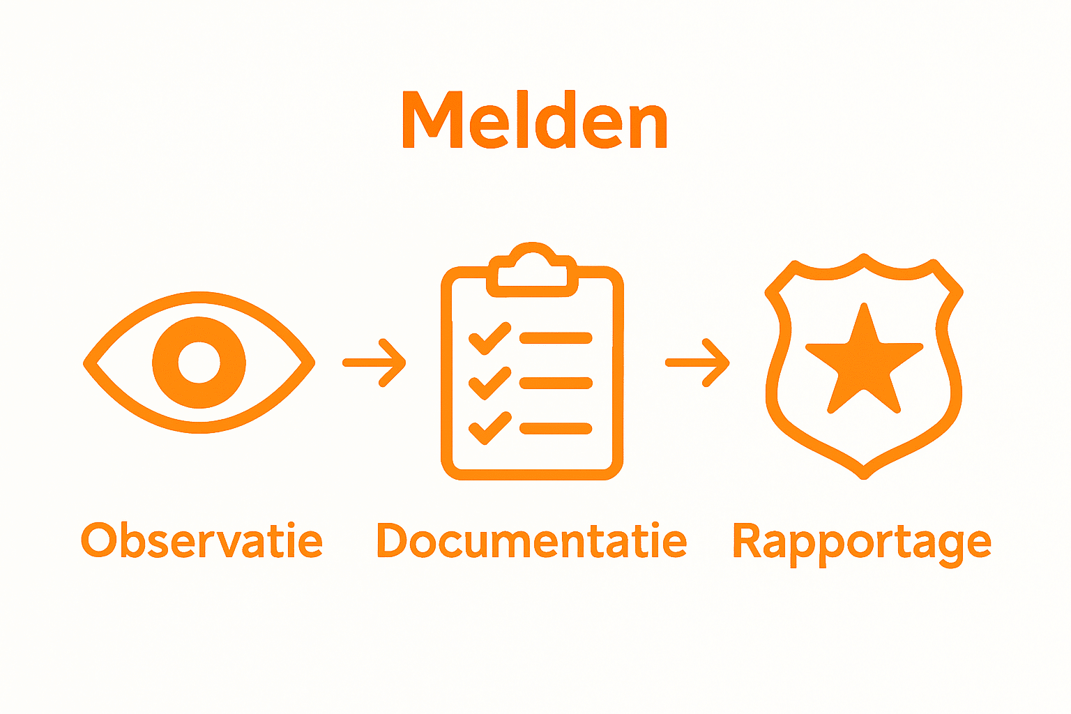 Infographic showing three steps for diefstal op het werk: Observe, Document, Report