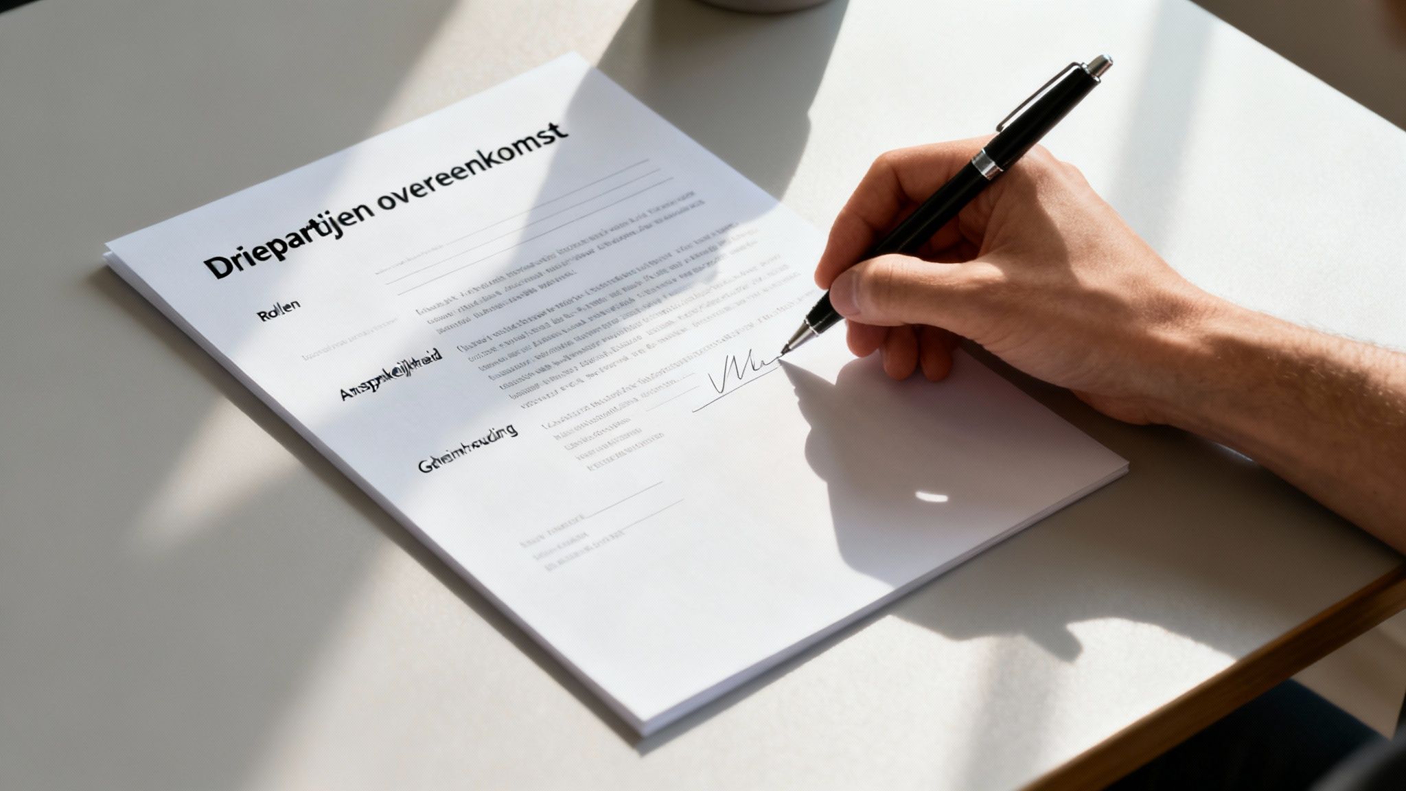 Iemand ondertekent een belangrijk juridisch document