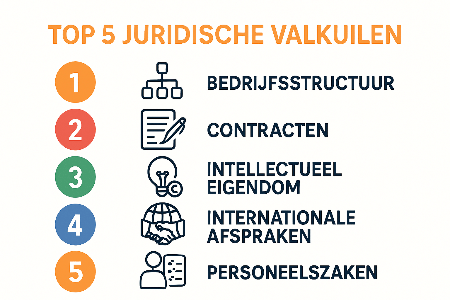 Infographic met top 5 juridische valkuilen voor ondernemers