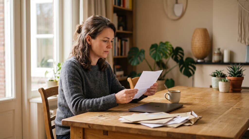 Vrouw leest thuis de brief over haar ontslag na twee jaar ziekte
