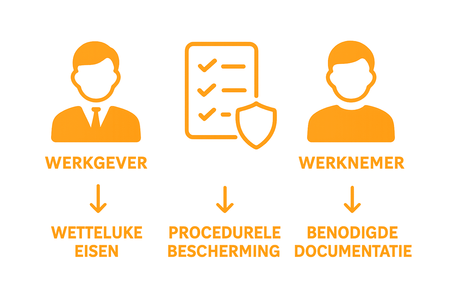 Vergelijkende infographic werkgever en werknemer: bescherming en procedure