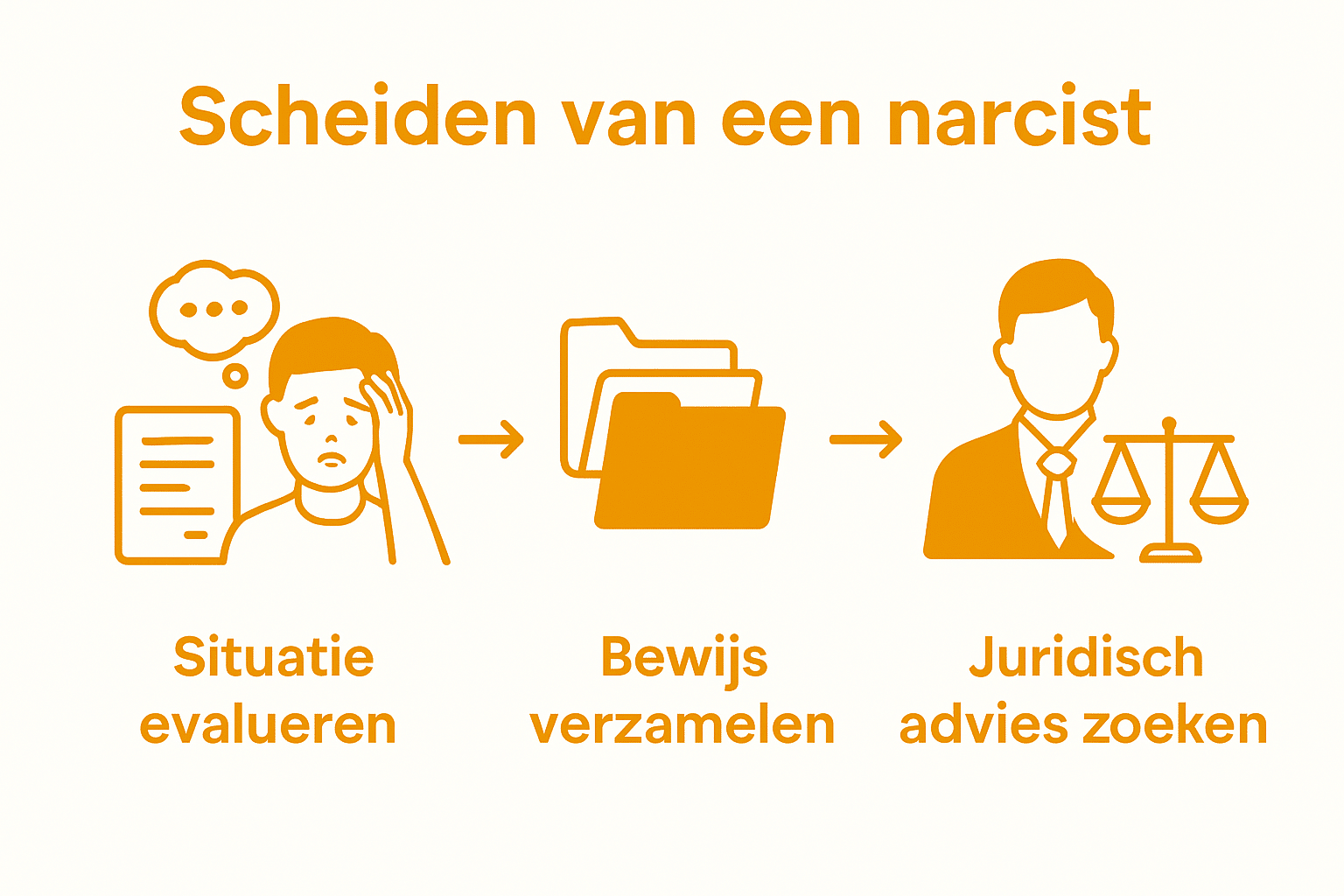 Infographic met drie stappen van scheiden van een narcist