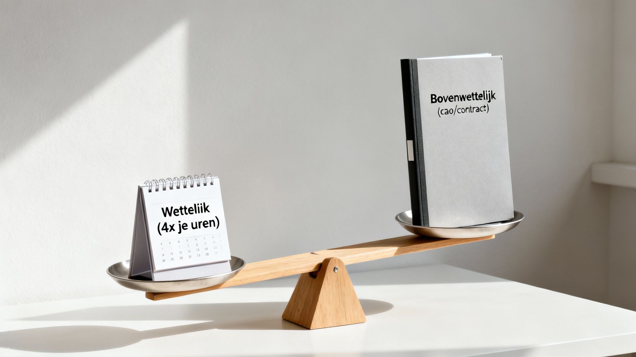 Twee stapels munten van verschillende hoogte, die het verschil tussen wettelijke en bovenwettelijke vakantiedagen illustreren.