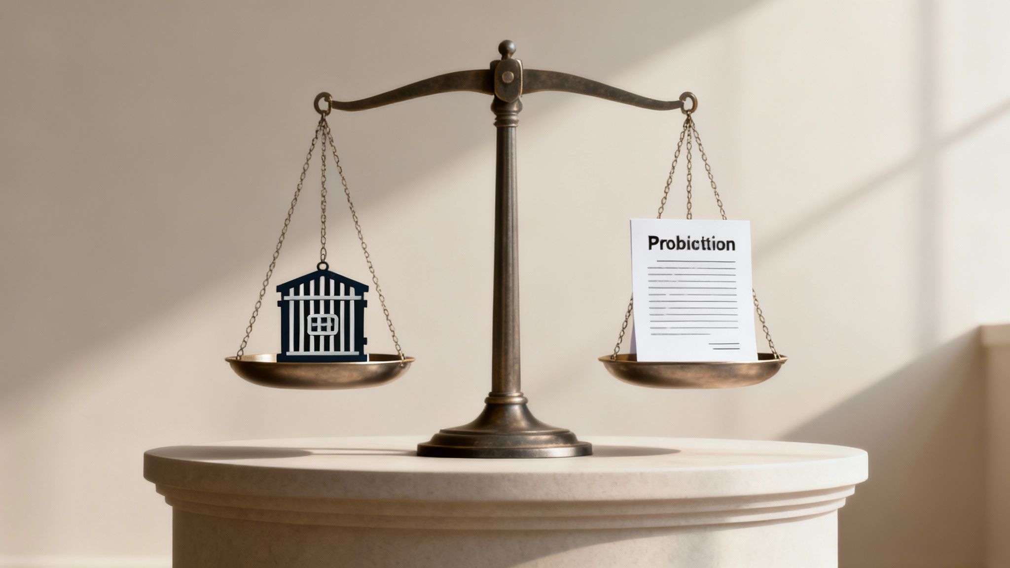 Een rechter die een hamer vasthoudt in een rechtszaal, symbool voor de juridische beslissing van een voorwaardelijke executie