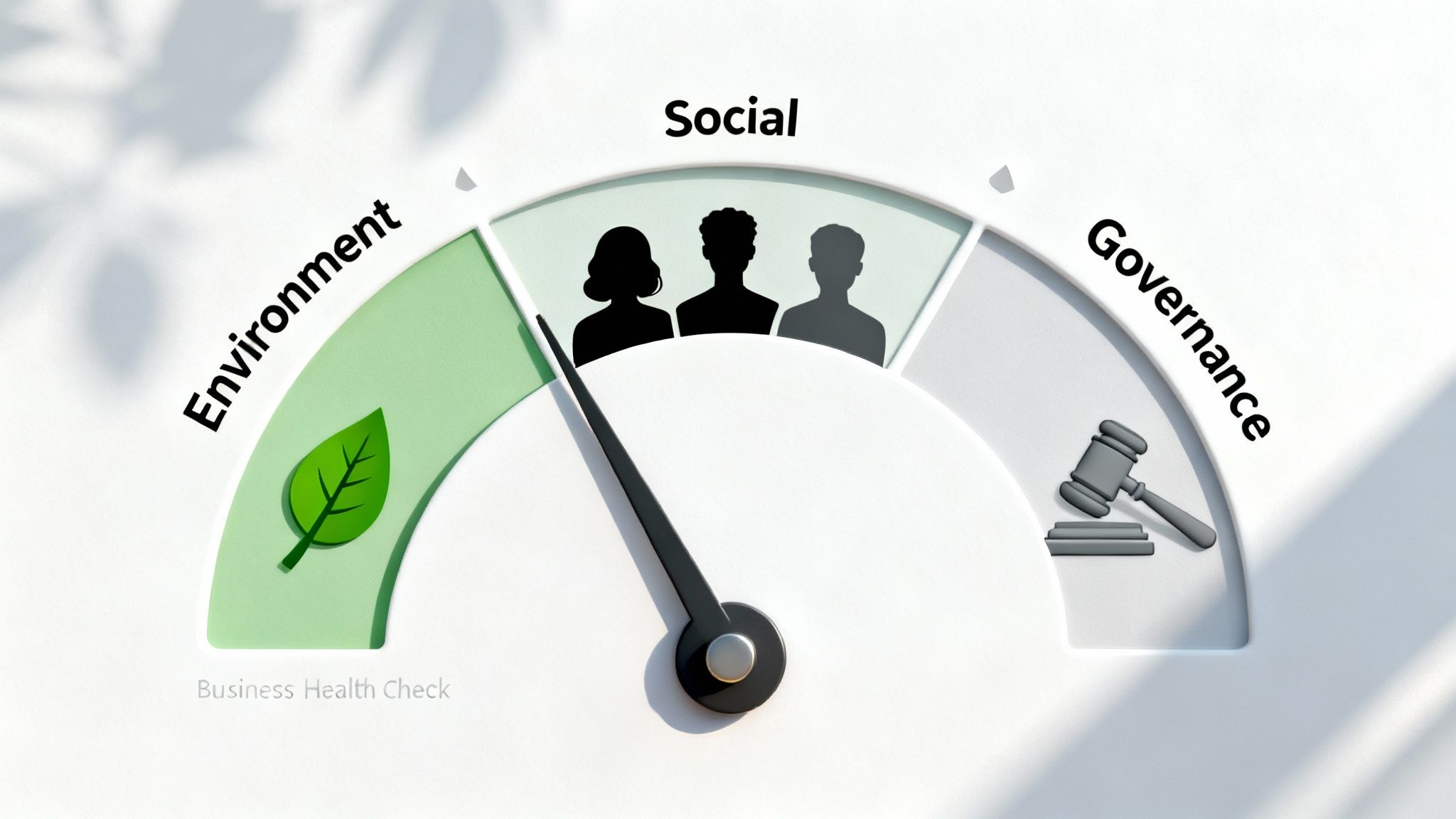 Overzicht van de drie ESG-pijlers met iconen voor milieu, sociaal en bestuur