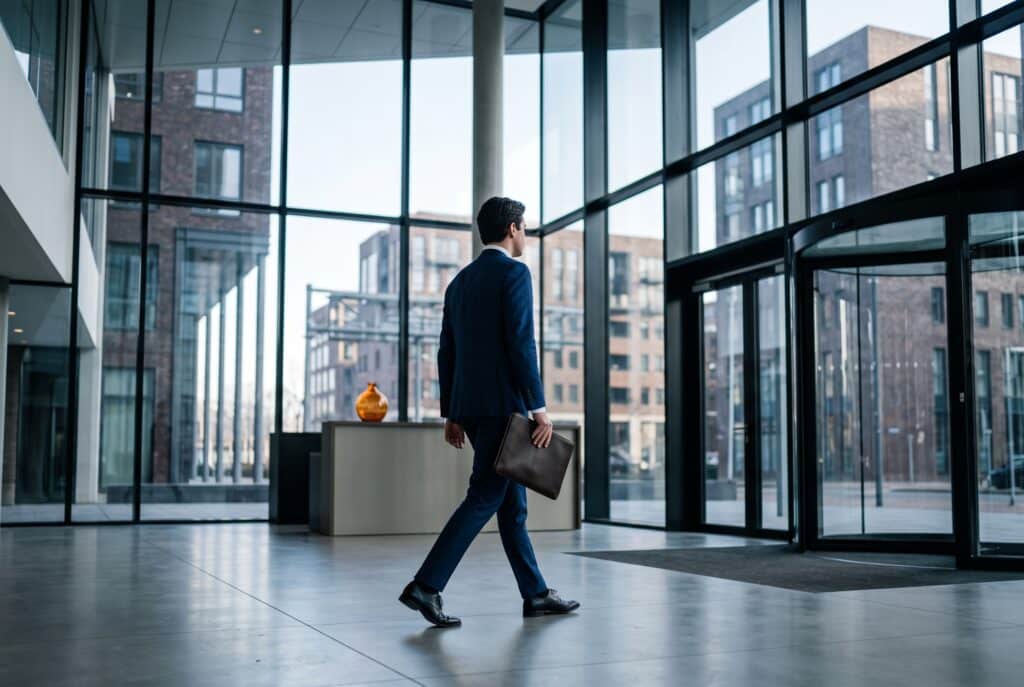 Werknemer aan het werk op een Nederlands kantoor met een geldige werkvergunning
